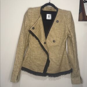 Valentina Shah tan/beige Black fringe textured  limited edition Blazer size 4